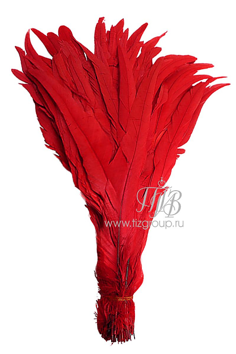 Перо петуха красное 35-40 см