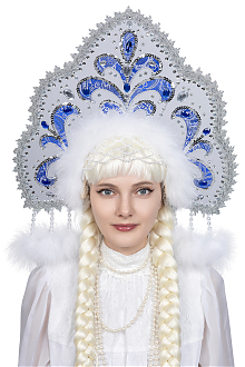 Кокошник снегурочки с синими узорами