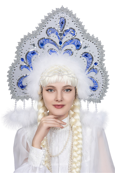 Кокошник снегурочки с синими узорами