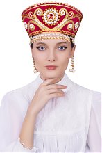 Кокошник "Княжна" красный с золотой тесьмой