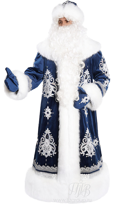 Новогодний костюм Деда Мороза "Гжель", с пышным мехом, мод. № 17