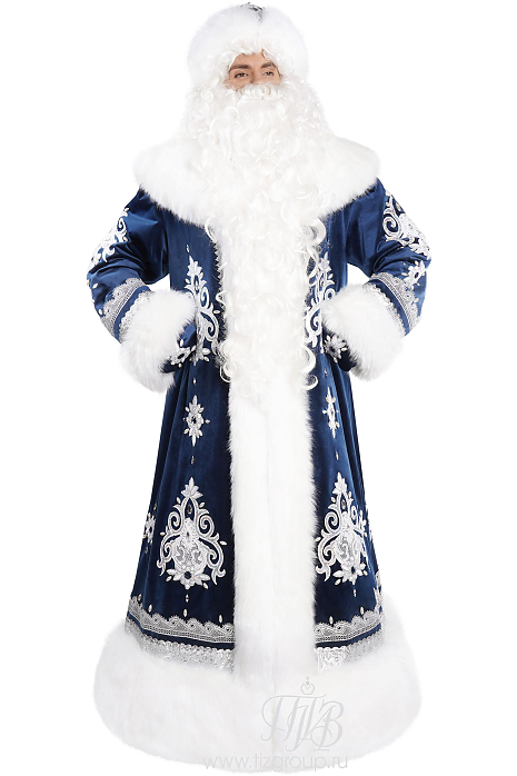 Новогодний костюм Деда Мороза "Гжель", с пышным мехом, мод. № 17