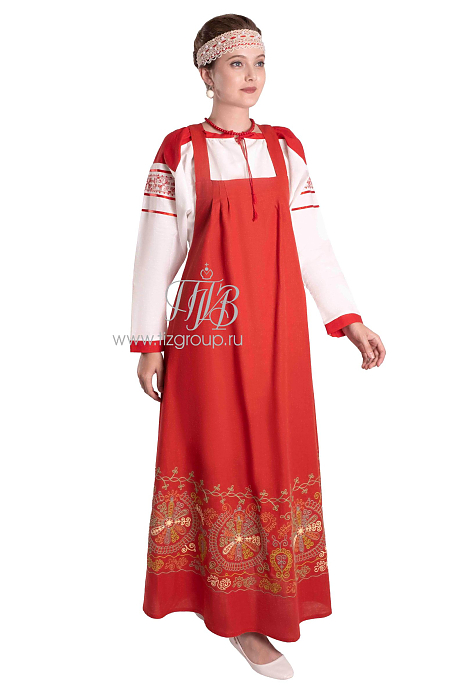 Русский народный сарафан в пол, красный