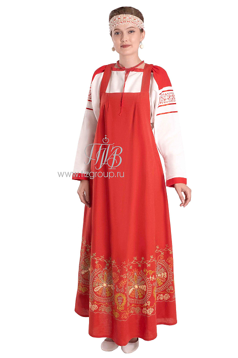 Русский народный сарафан в пол, красный