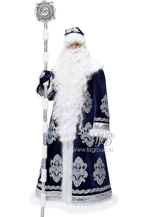 Дед Мороз костюм "Гжель" из синего бархата с вышивкой 