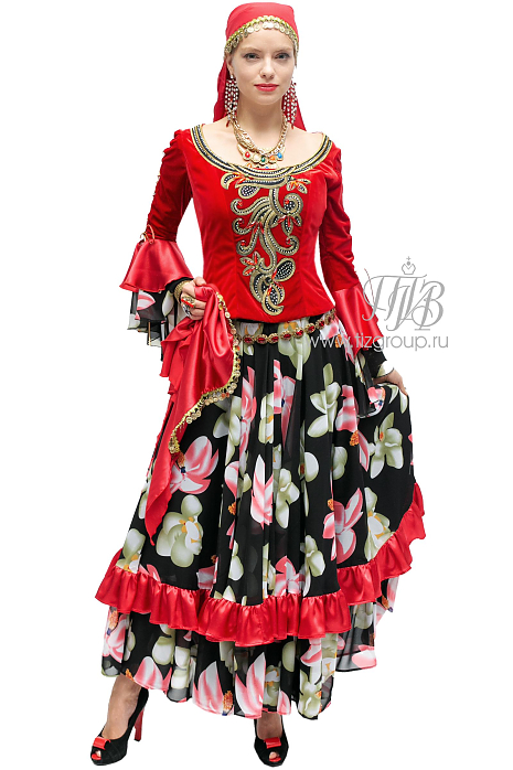 Цыганский костюм, бархатный корсет и юбка с цветами